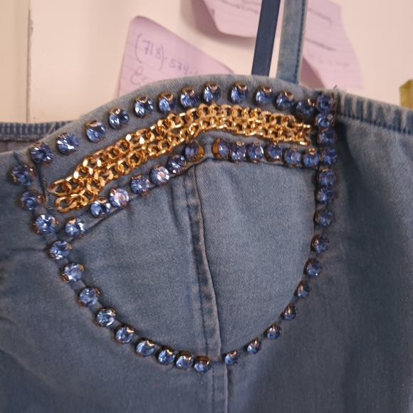 Haute Monde Blue Denim Overalls with Gold Details - Picture 4 of 13